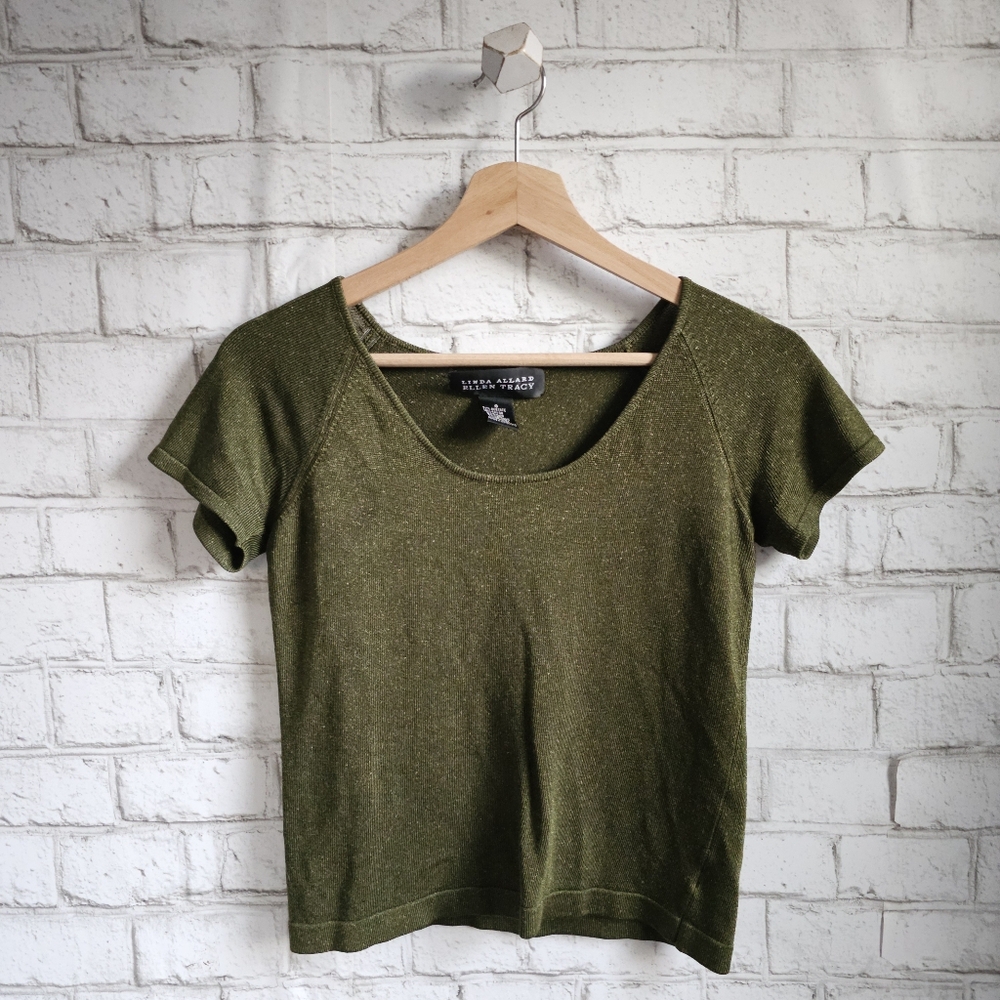 โ VINTAGE Olive Green Metallic Top, S โ